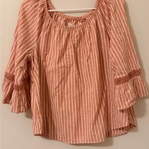 Cupio Coral Striped Blouse with Flared Sleeves